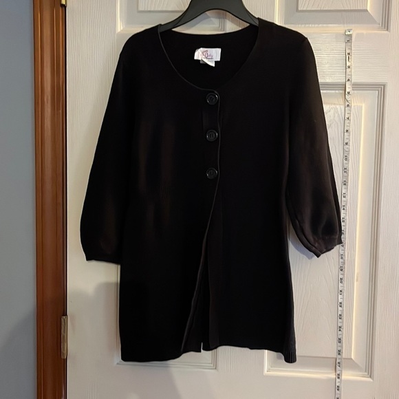 Oh Baby-size S-Black 3 button net 3/4 sleeve cardigan with ribbed trim - Picture 3 of 10